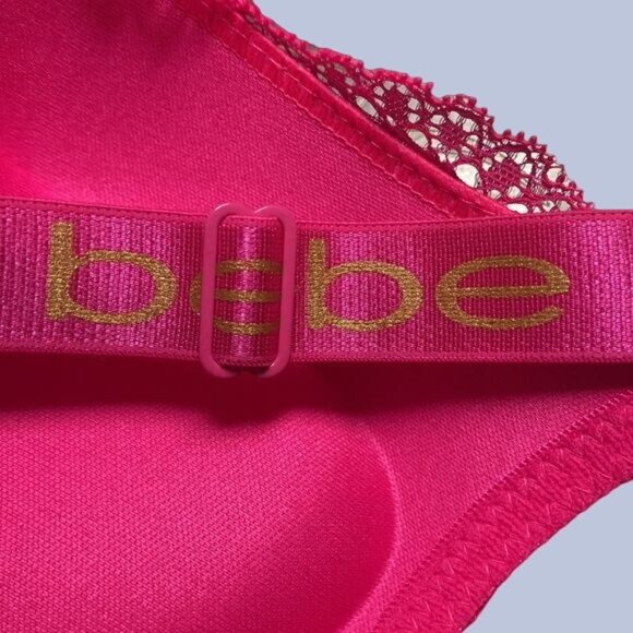 Bebe Intimates Mega Push-Up Fuchsia Pink Floral Lace Bra Size 36B - Picture 3 of 9